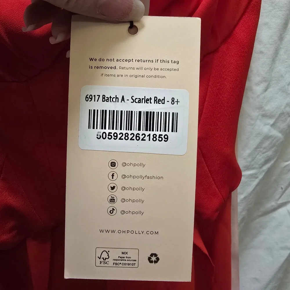 NWT OH POLLY Scarlet Red Ruffle High Slit Corset Maxi Dress‎ US 4